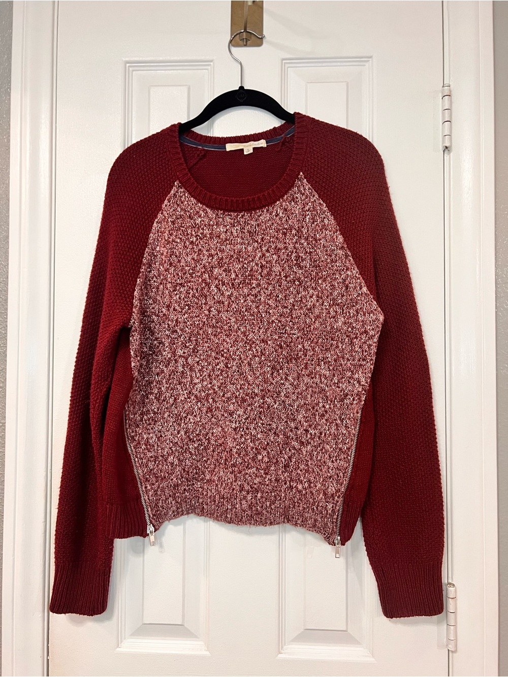 Rewind Maroon & Marled Knit Sweater with Functional Zippers Size L